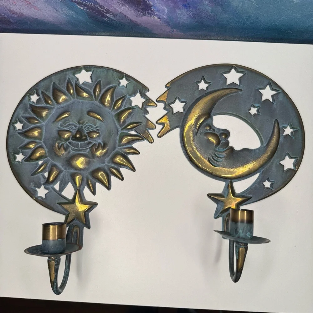 SOLD PartyLite Sun & Moon 1994 Wall Hanging Candle Holders Celestial Vintage Sco - Picture 4 of 16
